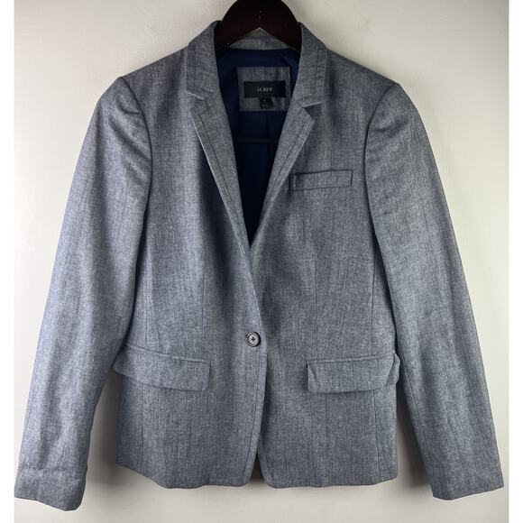 J Crew Schoolboy Blazer Womens 6 Blue Stretch 2 Button Preppy Boyfriend - Picture 1 of 7